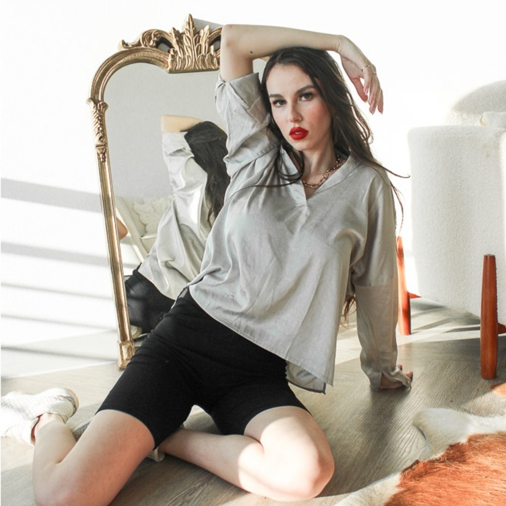 Silver Loose Fitting Silk Shirt
